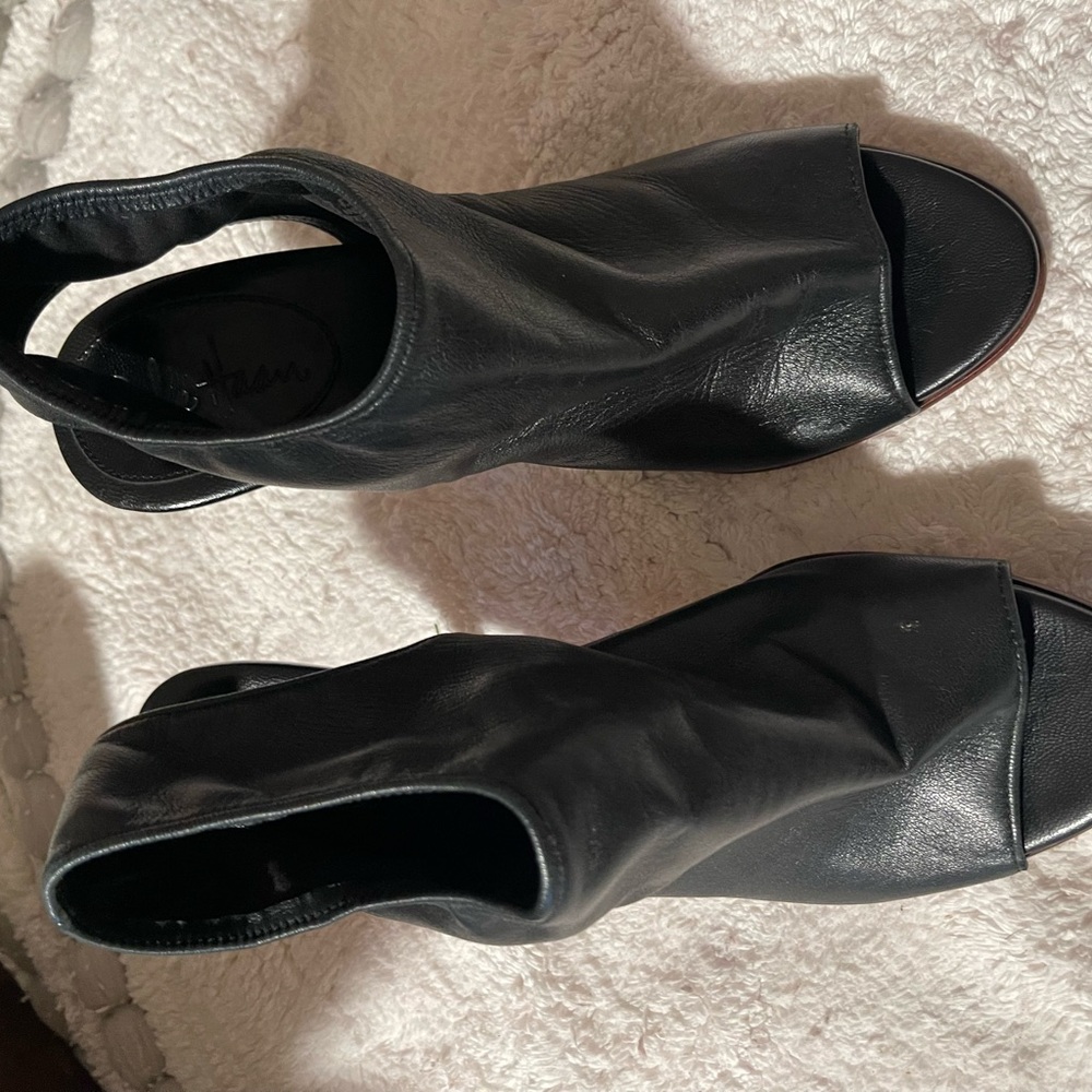 Cole Haan Black Heels with Modern Peep-Toe Design